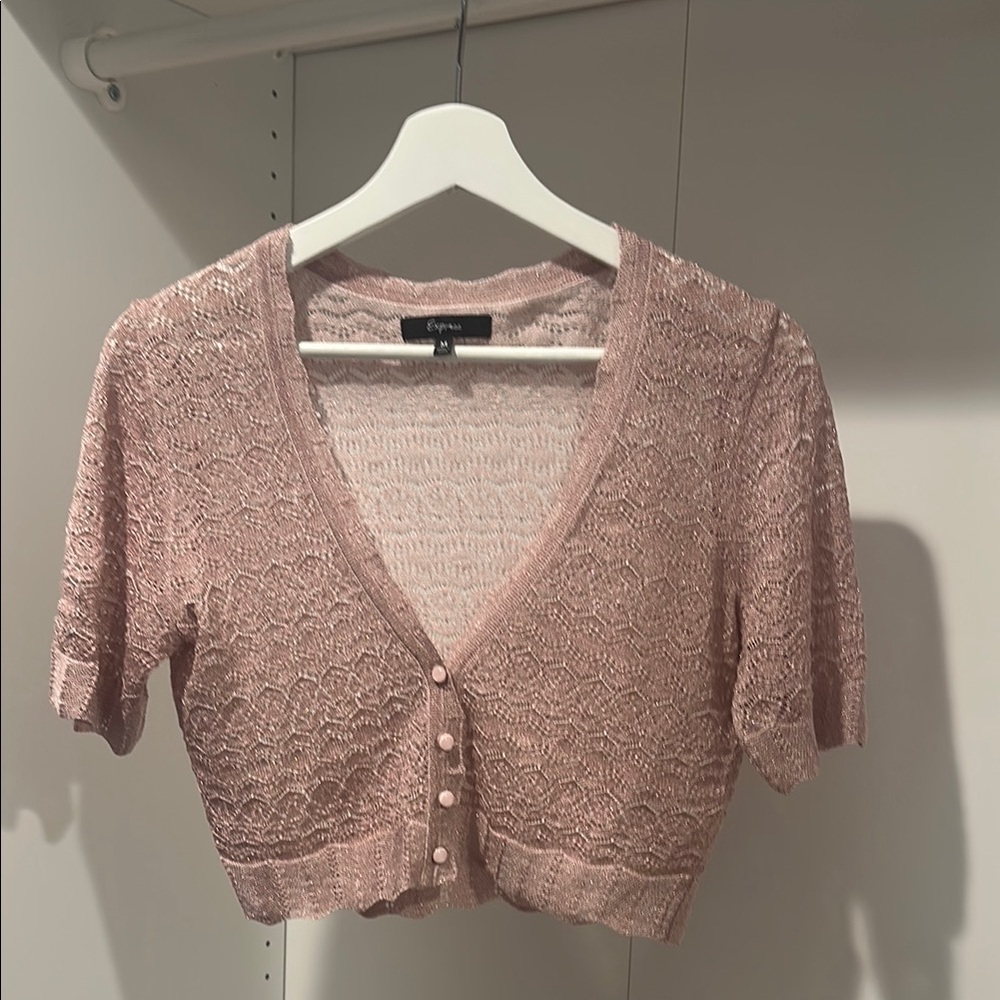 Express Shimmering Pink and Gold Buttoned Crop Top